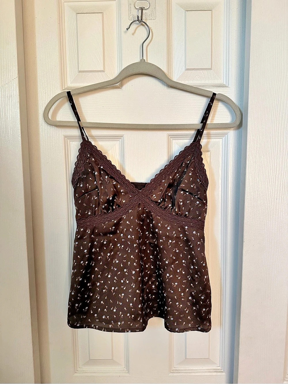 Hollister Easy Lace-Trim Satin Cami Floral Brown & Blue XS